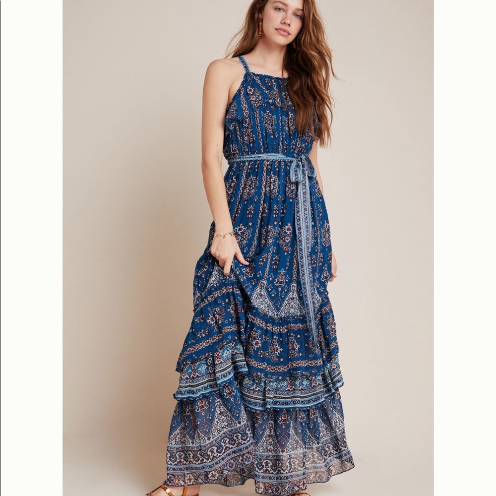 ✨ Anthropologie Sasha Ruffled Maxi Dress Sz M